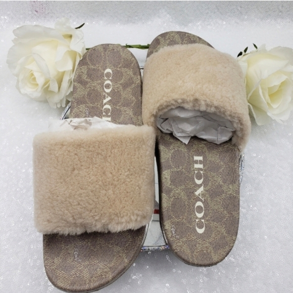 Coach Ulla Shearling Slides Ivory Ladies sz 10 Casual Slip-on - Picture 3 of 13